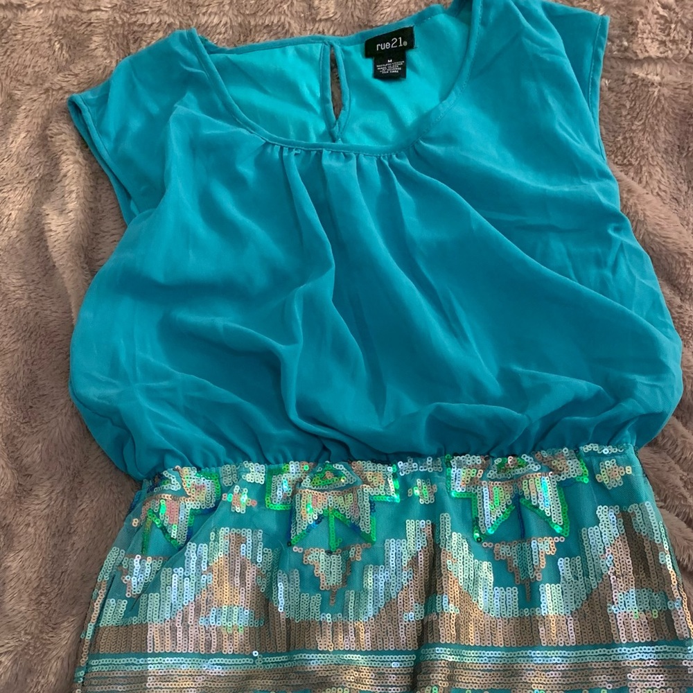 Clearance RUE 21 DRESS SEQUIN BOTTOM TURQUOISE TOP SIZE Medium